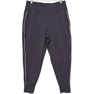 Athleta High Rise Venice Jogger Women’s 12 Mushroom Brown Track Stripe Pants EUC